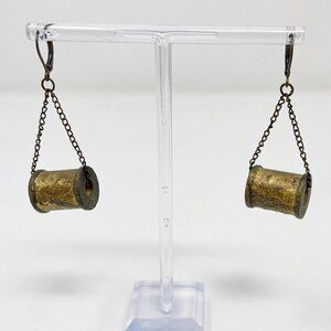 Gold Wooden Spool Chain Drop Earrings